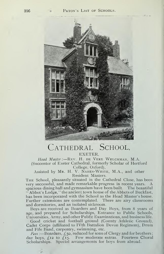 Patons List of School 1911-1912, Exeter